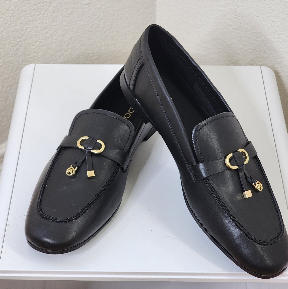 ALDO Women's Ybilide Black Leather Gold Tassel Causal Loafers Size 8.5